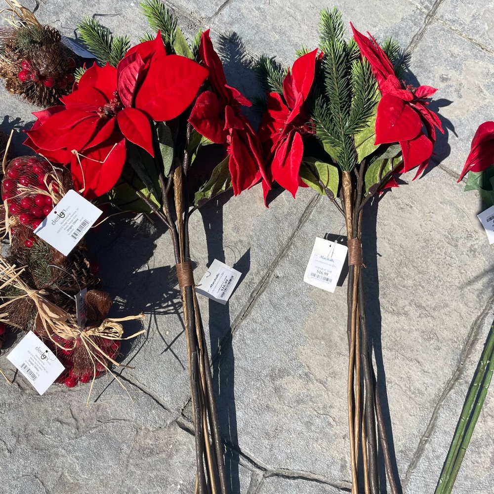 NWT Festive Red and Green Holiday Decor with Poinsettias
